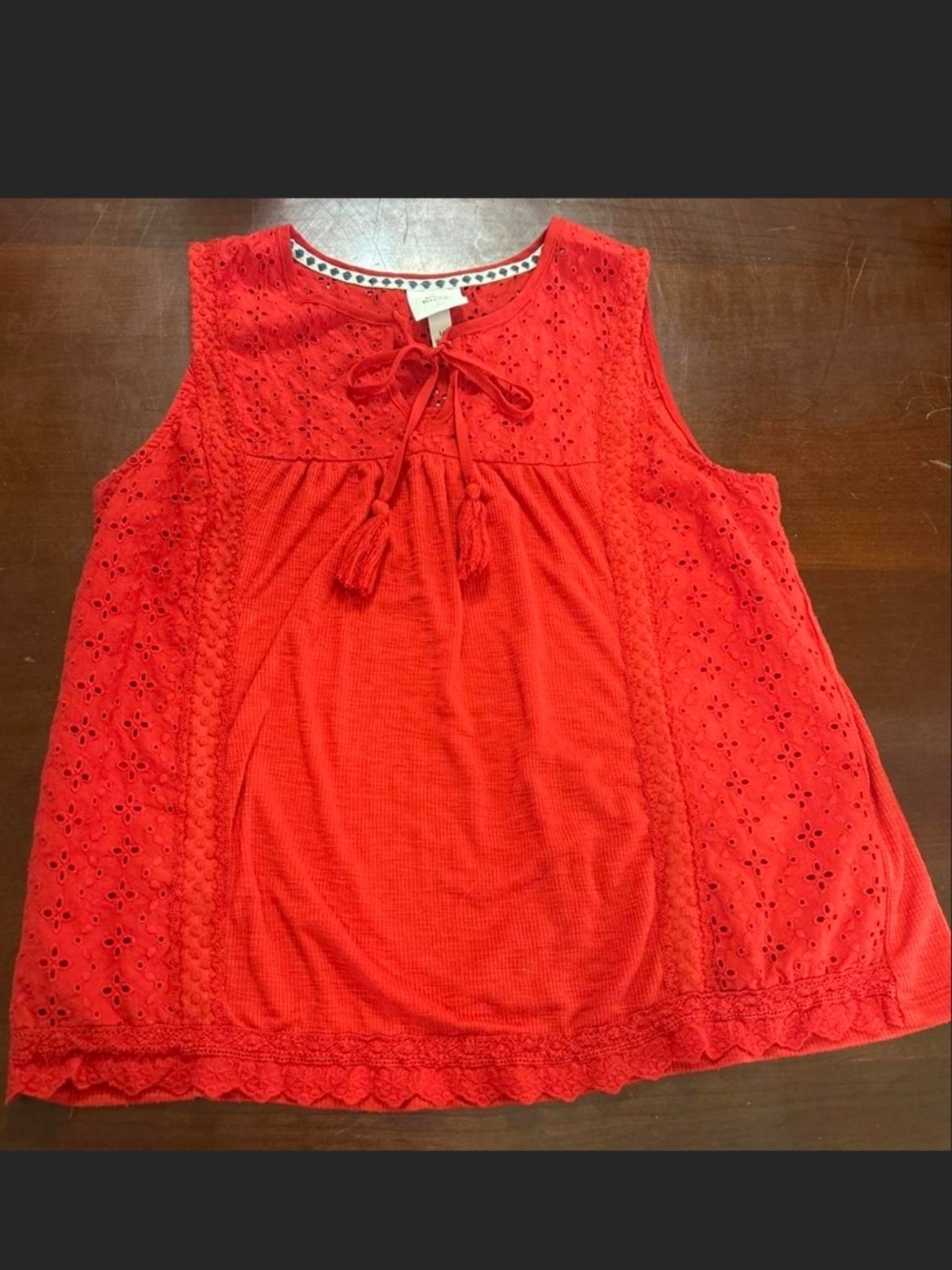 Knox Rose Red Eyelet Tassel Tie Tank